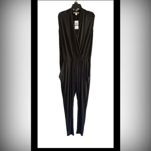 MICHAEL KORS Womens Black Elastic Waist Straight Jumpsuit Belted BLACK/SILVER XL